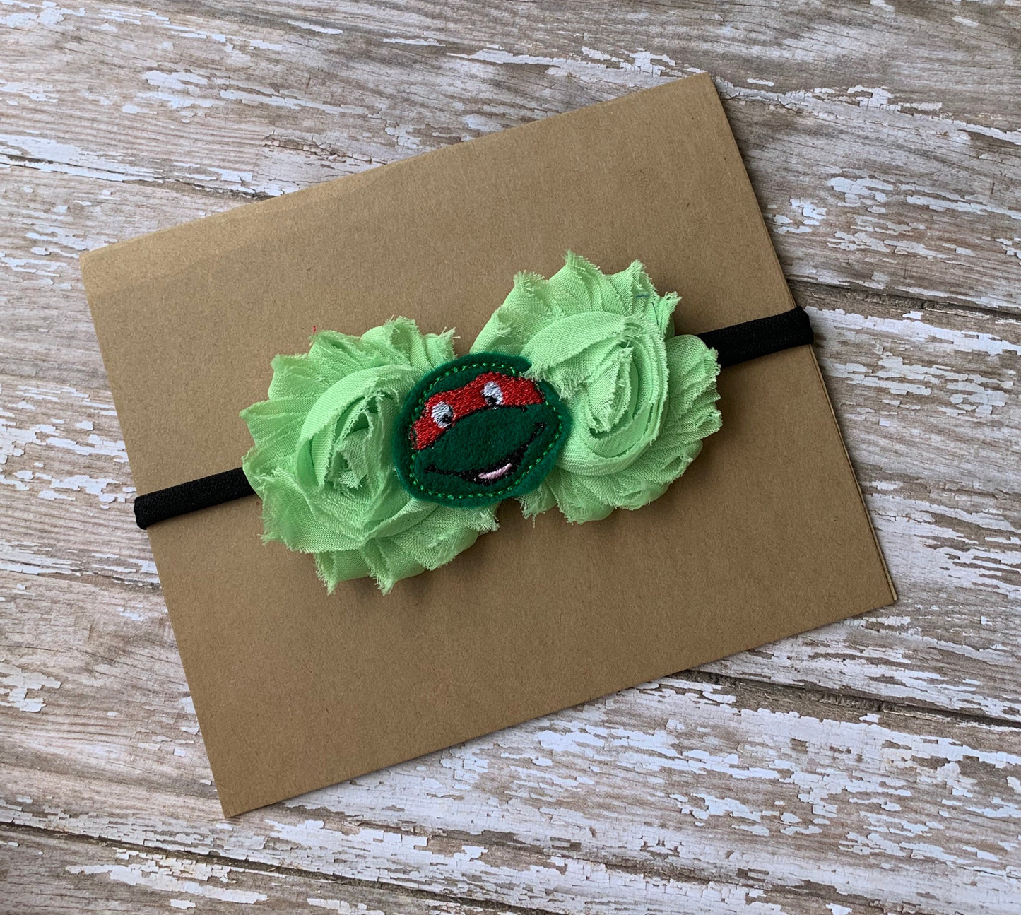 Turtle shabby flower baby headband