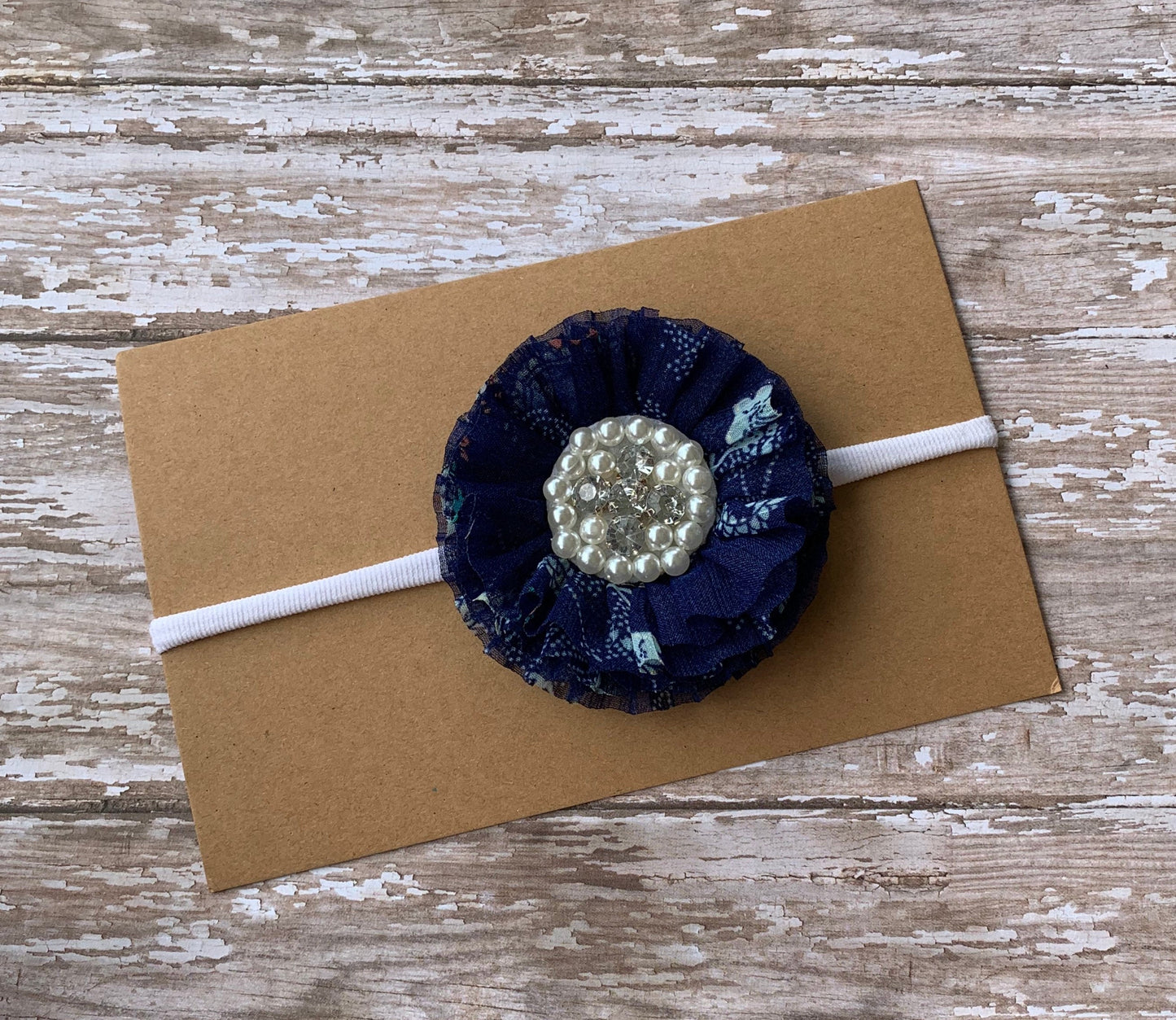 Navy flower baby headband