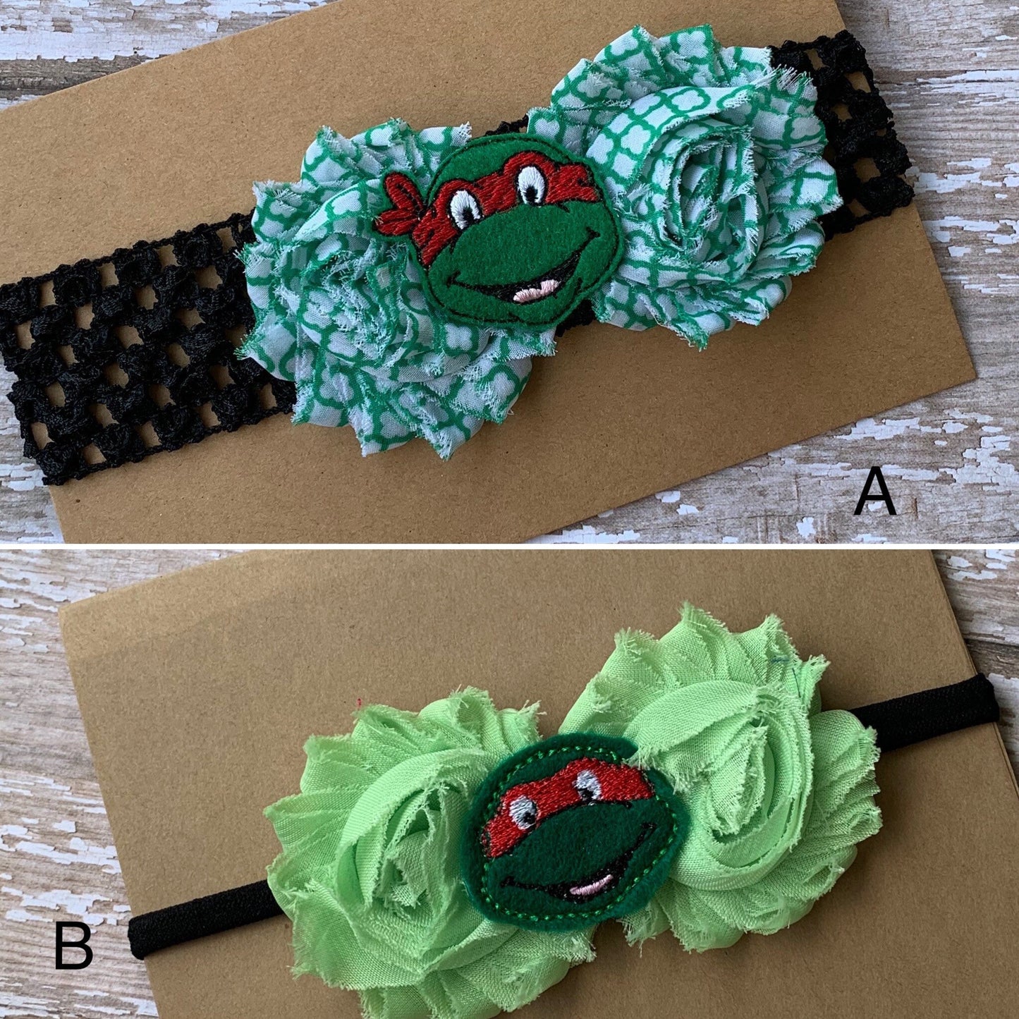 Turtle shabby flower baby headband