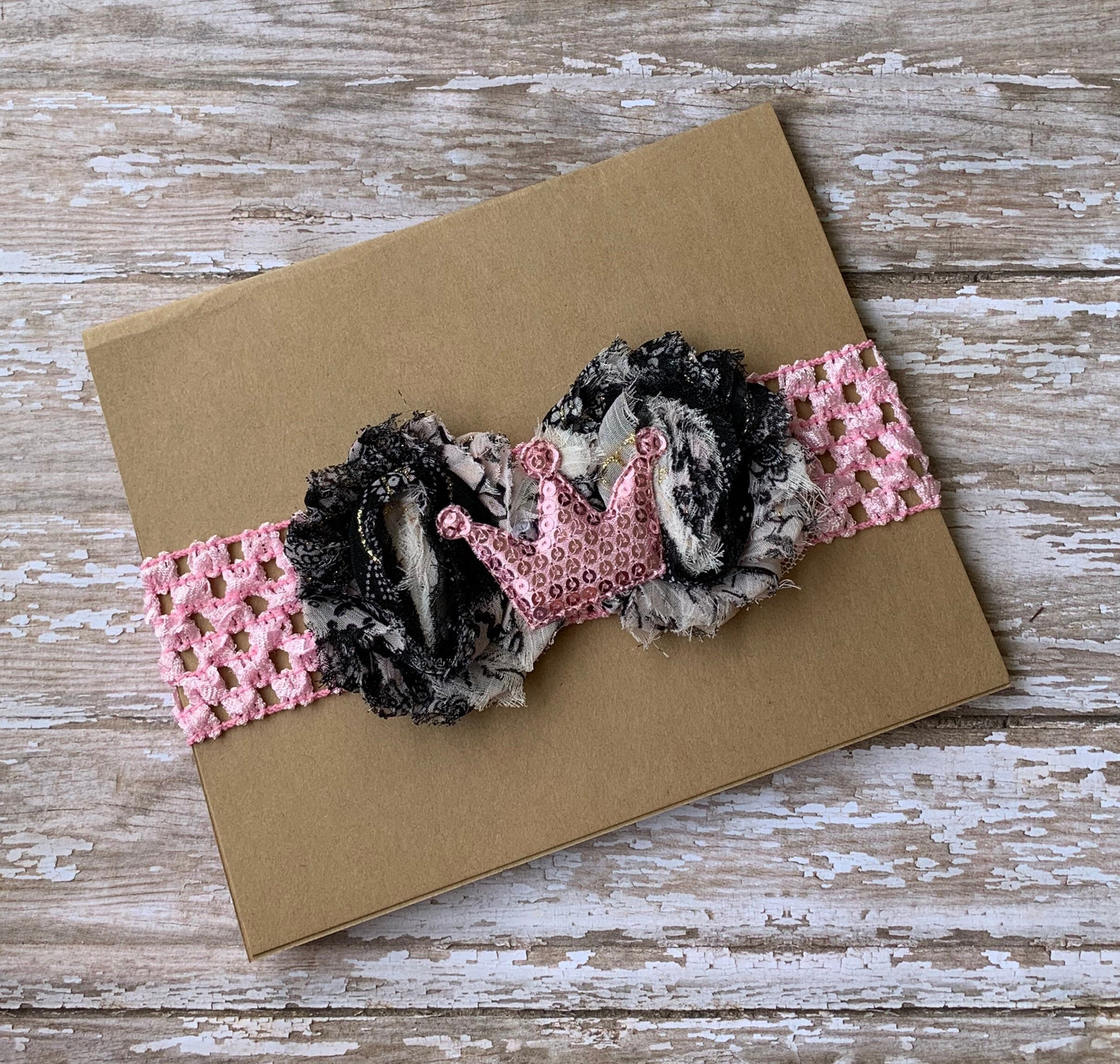 Crown shabby flower baby headband