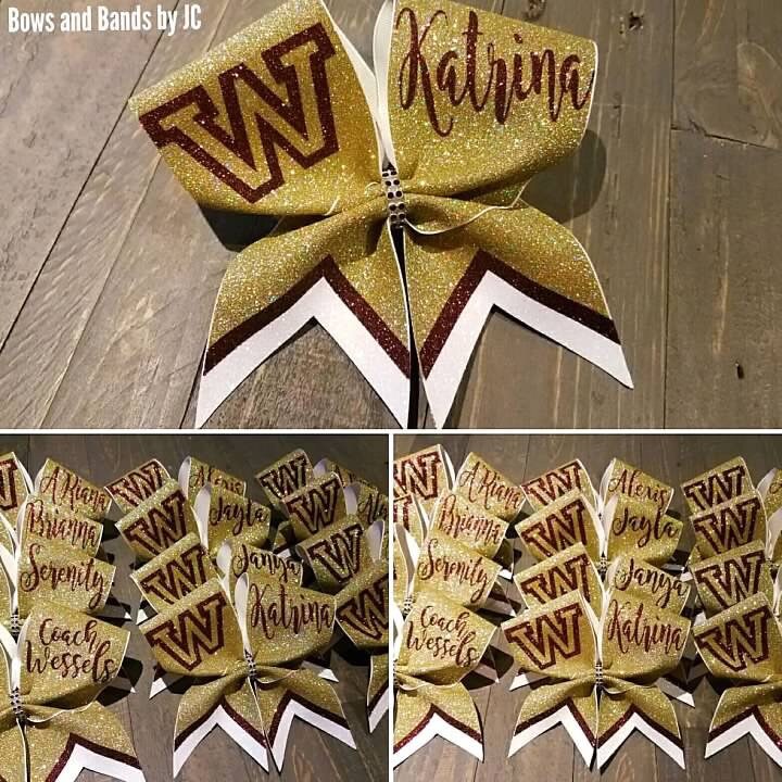 Cheer name bow with school letter