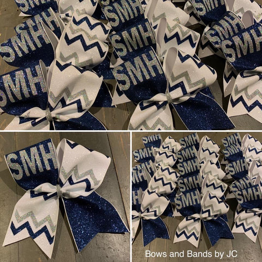 glitter and chevron team name cheer bow