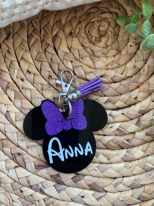 Personalized Mouse Acrylic keychain with purple bow