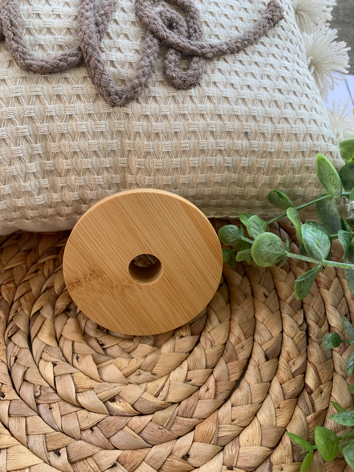 Bamboo lid for 16oz glass can