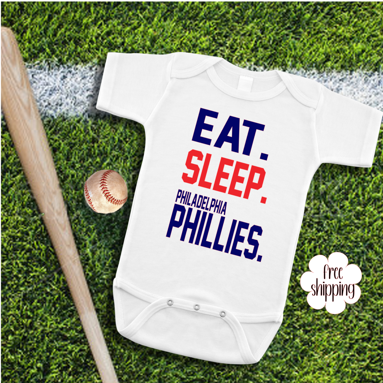 Eat Sleep Baseball baby bodysuit, Philadelphia Baseball