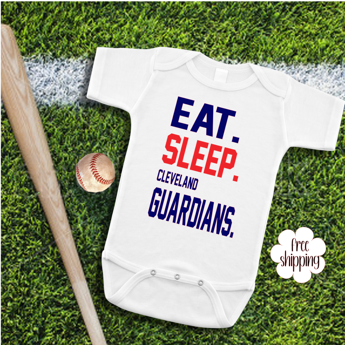 Eat Sleep Baseball baby bodysuit, Cleveland Baseball