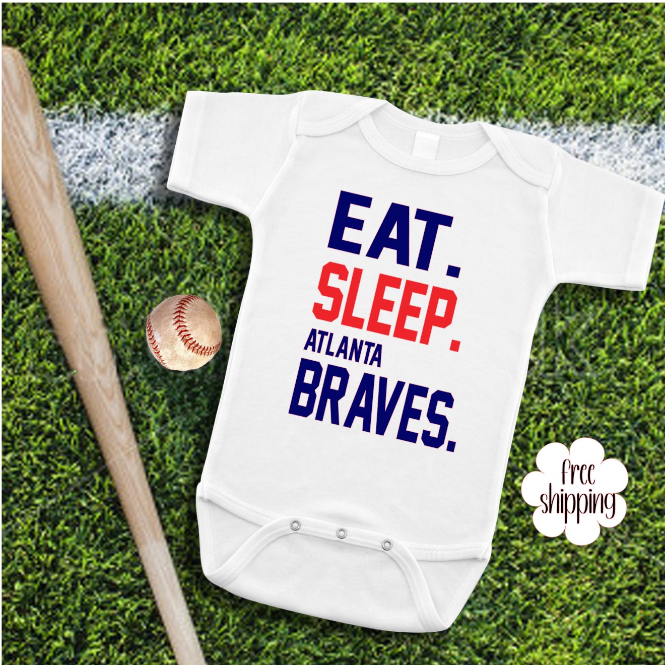 Eat Sleep Baseball baby bodysuit, Atlanta Baseball