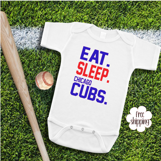 Eat Sleep Baseball baby bodysuit, Chicago Baseball
