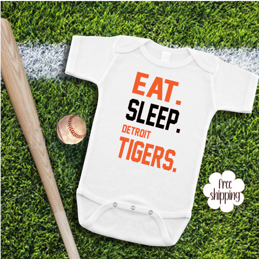 Eat Sleep Baseball baby bodysuit, Detroit Baseball