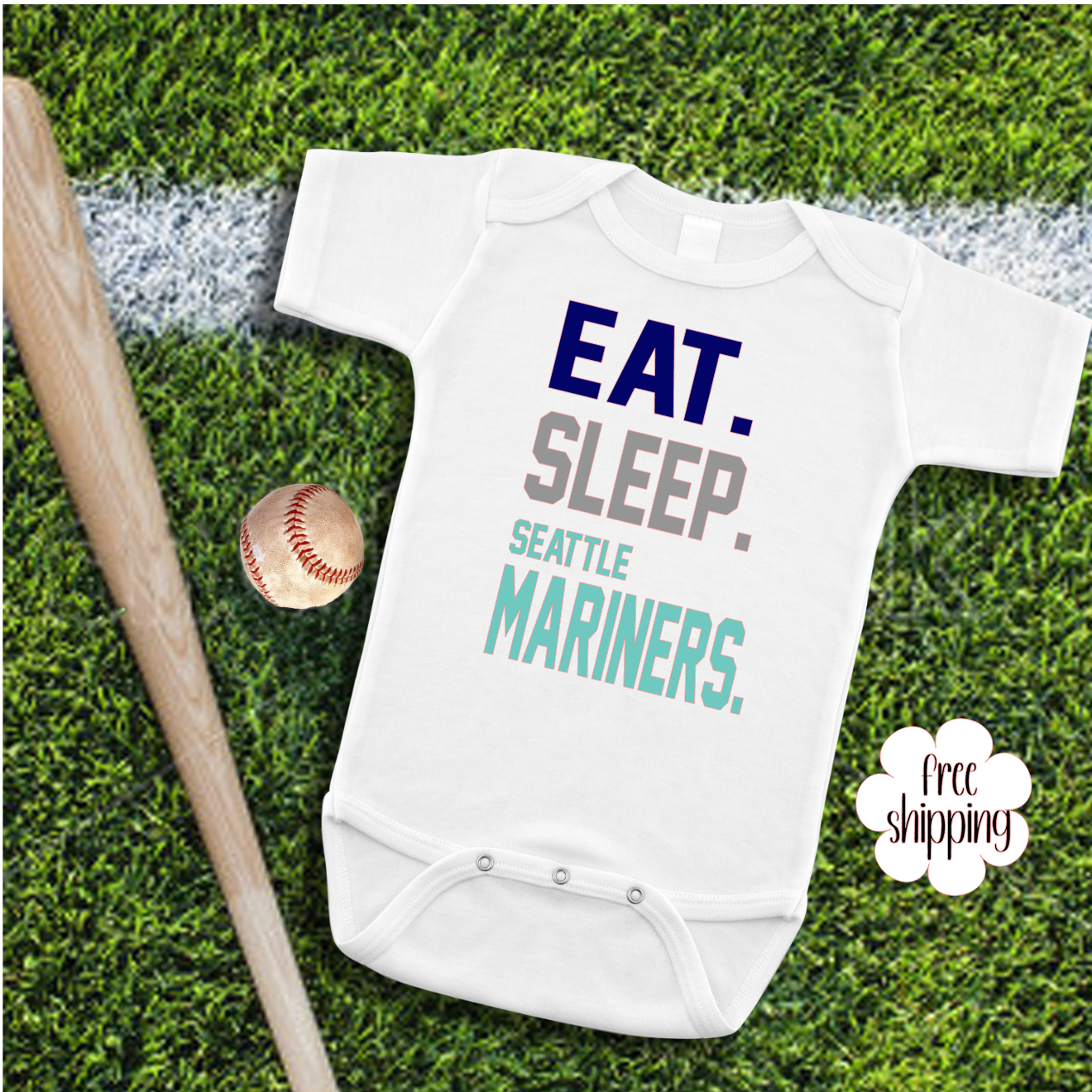 Eat Sleep Baseball baby bodysuit, Seattle Baseball