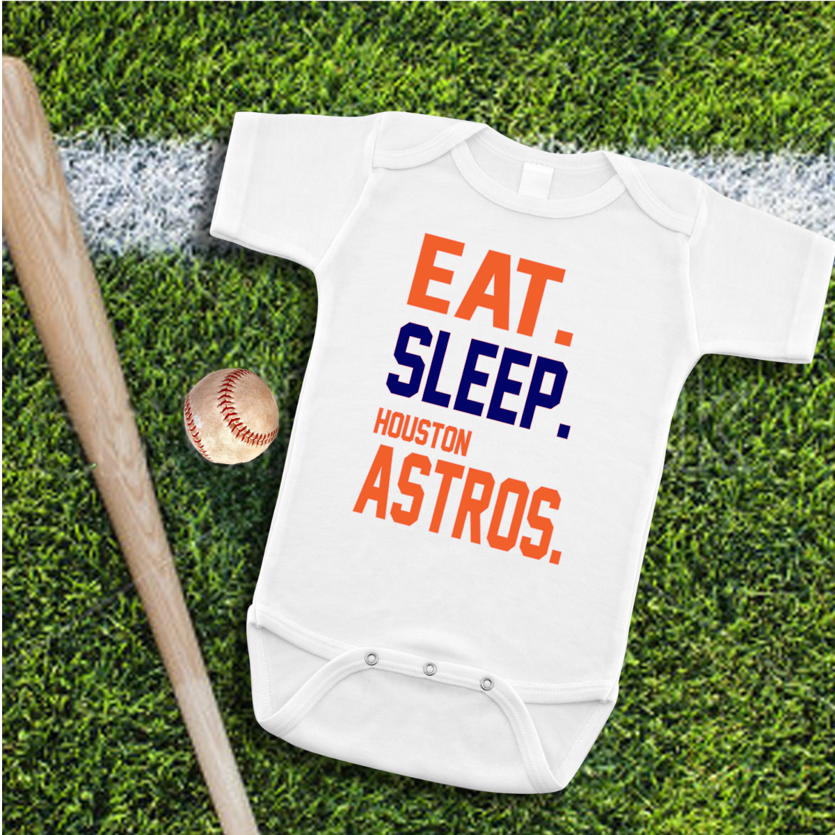 Eat Sleep Baseball baby bodysuit, Houston Baseball