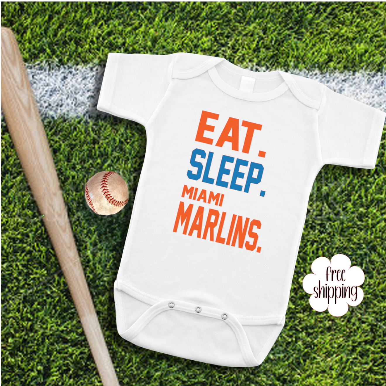 Eat Sleep Baseball baby bodysuit, Miami Baseball