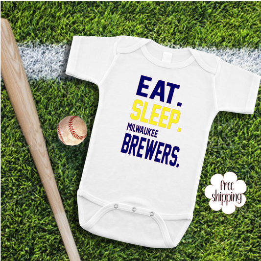 Eat Sleep Baseball baby bodysuit, Milwaukee Baseball