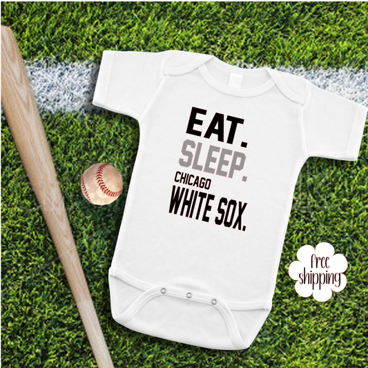 Eat Sleep Baseball baby bodysuit, Chicago Baseball