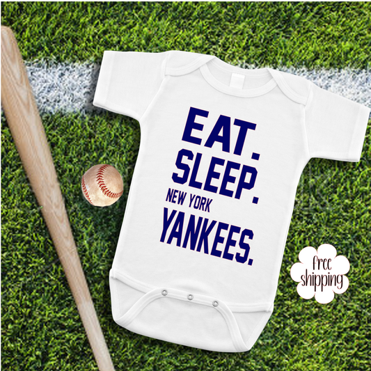 Eat Sleep Baseball baby bodysuit, NY Baseball