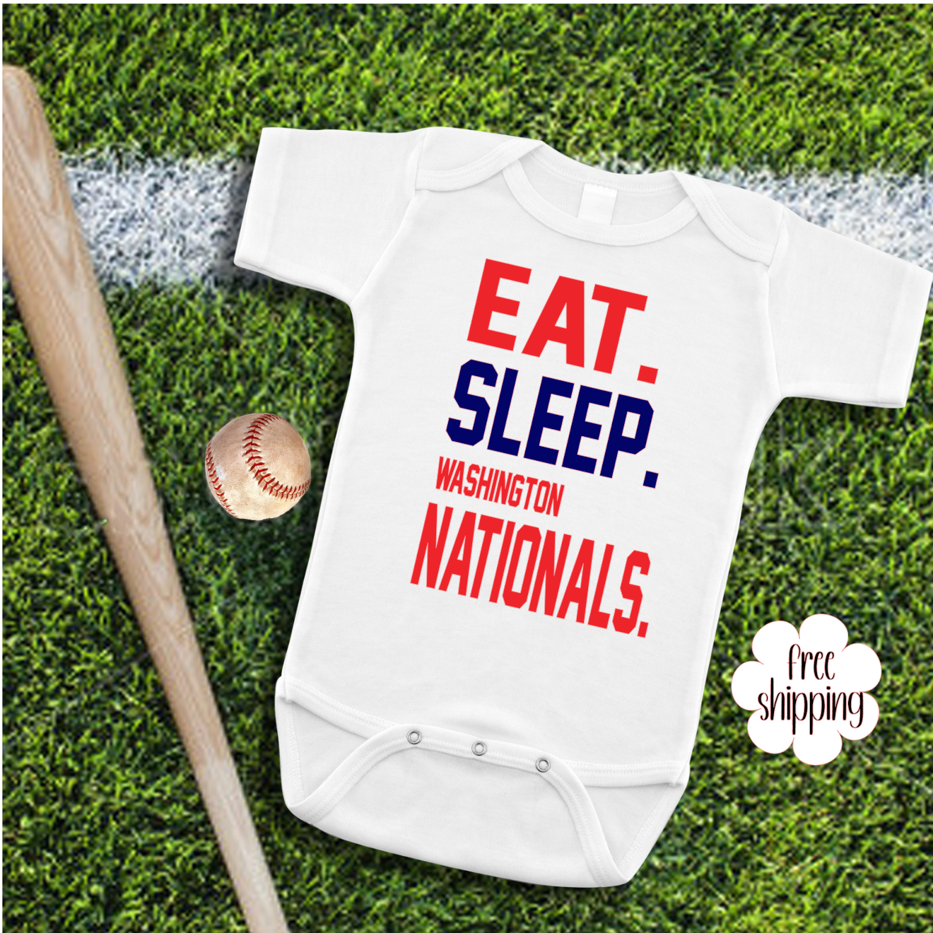 Eat Sleep Baseball baby bodysuit, Washington Baseball