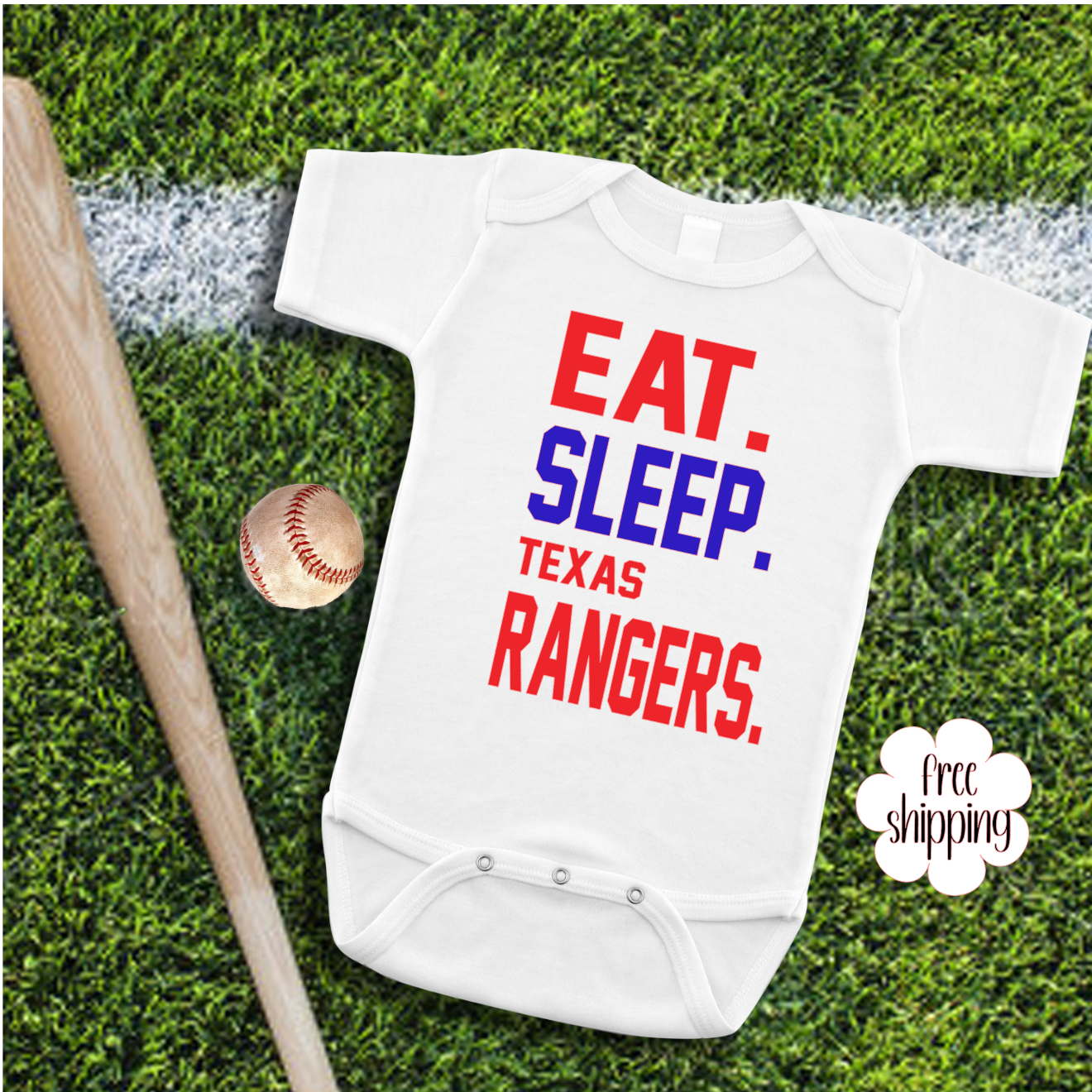 Eat Sleep Baseball baby bodysuit, Texas Baseball