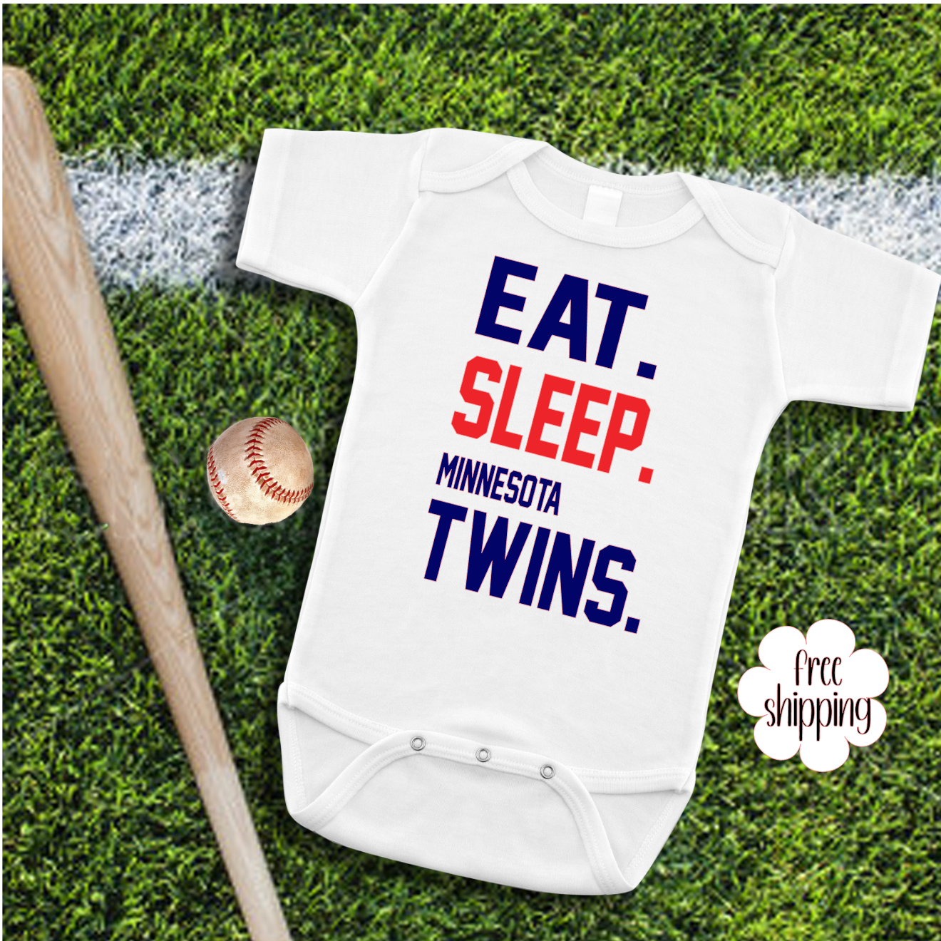 Eat Sleep Baseball baby bodysuit, Minnesota Baseball