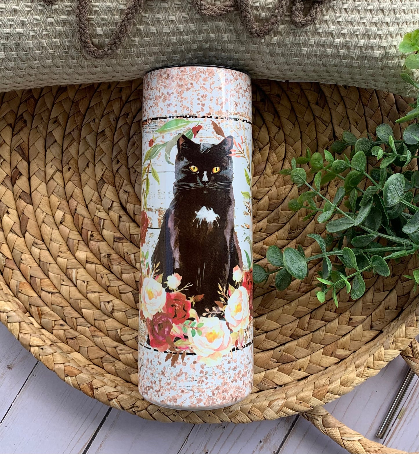 Black Cat Floral 20 oz Tumbler